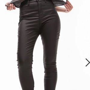 leather coated skinny jeans in black